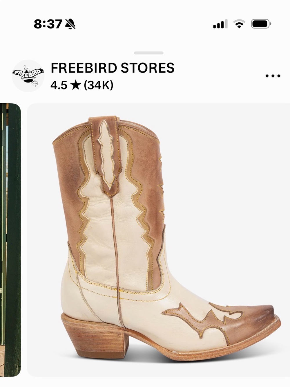 freebird Cream and Tan Western Lace-Up Zip Heeled Boots - Picture 5 of 10